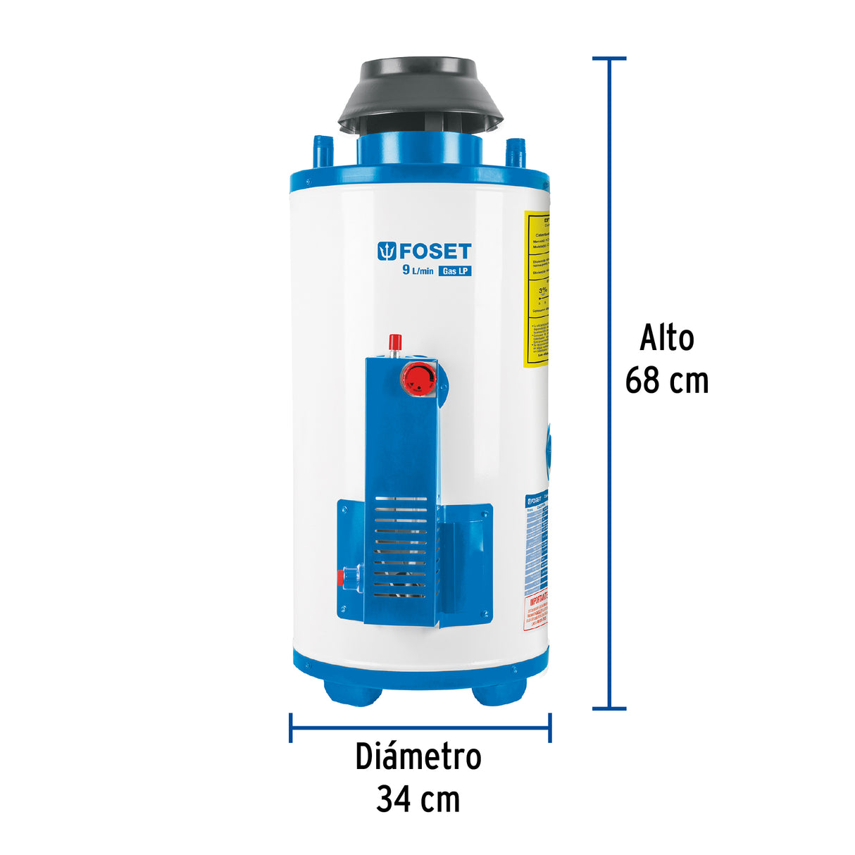 CALENTADOR DE PASO RAPIDA RECUPERACIÓN 9L/MIN 2 SERVICIOS GAS L.P. CALE-9PA FOSET