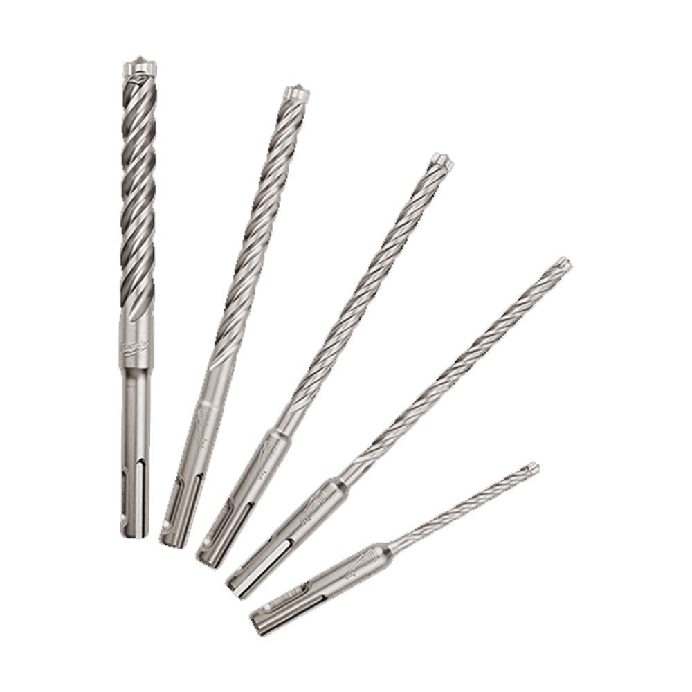 JUEGO DE 5 BROCAS PARA CONCRETO Y ACERO (SOLO VARILLA) C/PUNTA DE CARBURO: BROCA DE 3/16" X 4" BROCA DE 1/4" X 6" BROCA DE 5/16" X 6" BROCA DE 3/8 X6" BROCA DE 1/2" X 6" MILWAUKEE