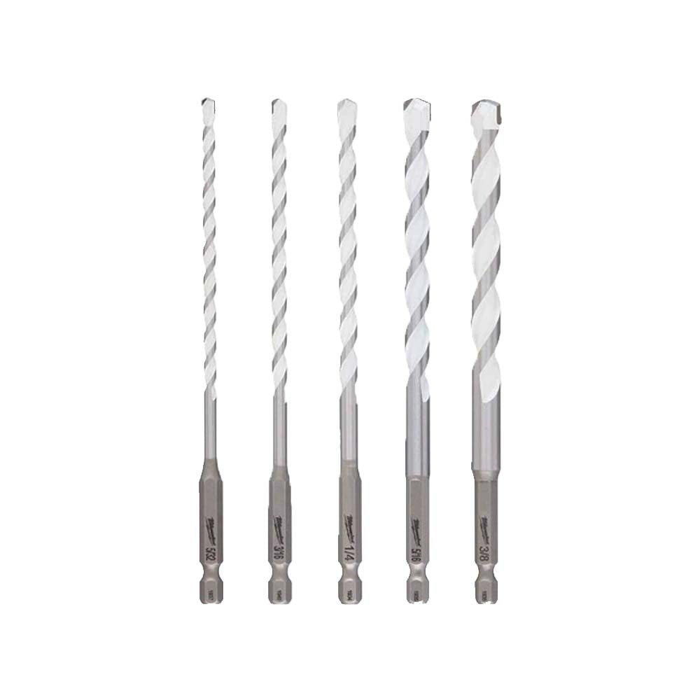 JUEGO DE BROCAS PARA MATERIALES MULTIPLES CONCRETO ACERO ALUMINIO AZULEJOS DE CERAMICA PANLES DE YESO MADERA Y PVC DE CARBURO SHOCKWAV **5 PIEZAS** MILWAUKEE