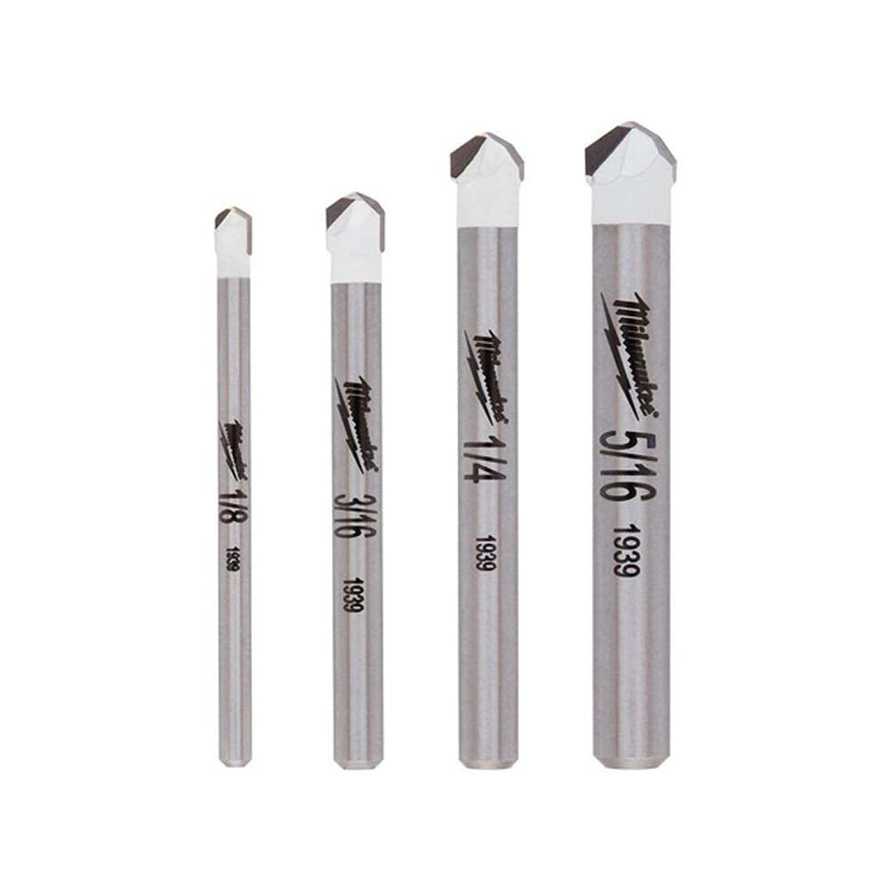 JUEGO DE BROCAS PARA PIEDRA NATURAL **4 PIEZAS** INCLUYE BROCA 1/8" BROCA 3/16" BROCA 1/4" BROCA 5/16" MILWAUKEE