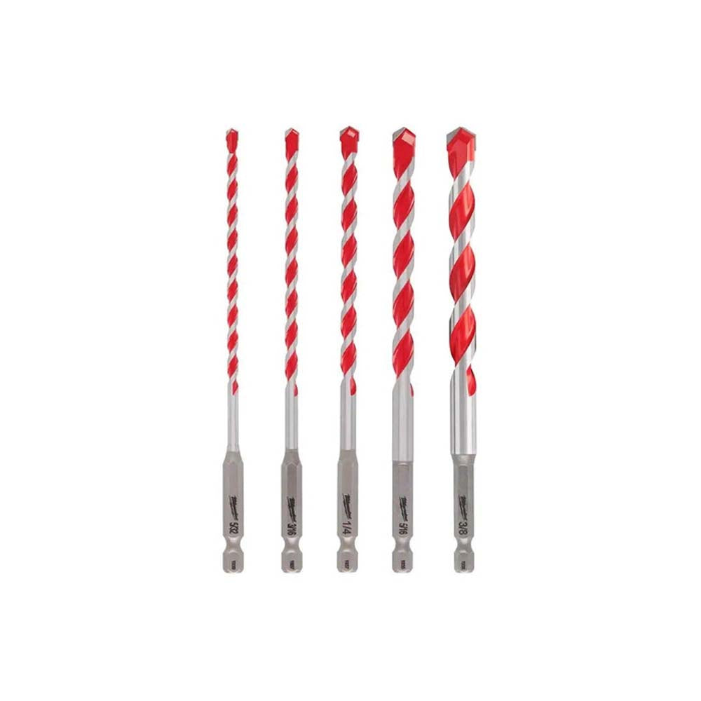 JUEGO DE BROCAS PARA CONCRETO CON PUNTA DE CARBURO **5 PIEZAS** INCLUYE BROCA 5/32"X 6" BROCA 3/16"X 6" BROCA 1/4"X 6" BROCA 5/16"X 6" BROCA 3/8"X 6" MILWAUKEE