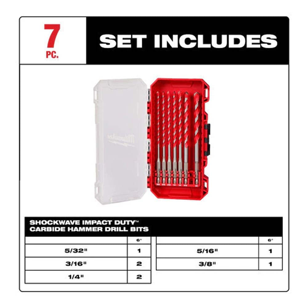 JUEGO DE 7 PZAS BROCAS PARA CONRETO MILWAUKEE 48-20-9052