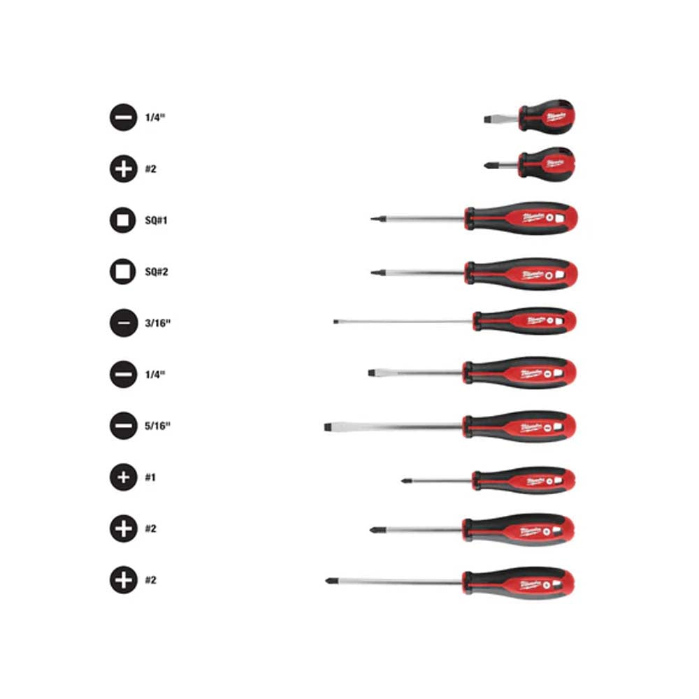 JUEGO DE 10 DESARMADORES CON MANGO DE 3 MODULOS 48222710 MILWAUKEE