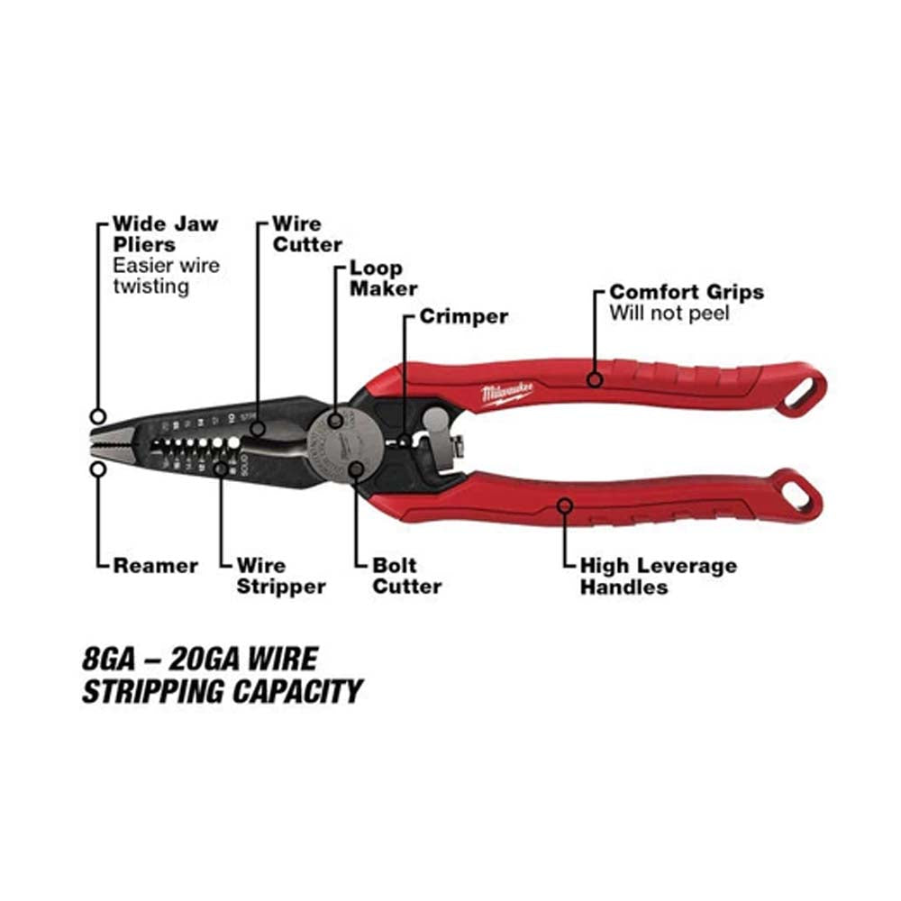 PINZA PARA ELECTRICISTA CON ALTO MARGEN DE MANIOBRA 7 EN 1 MILWAUKEE