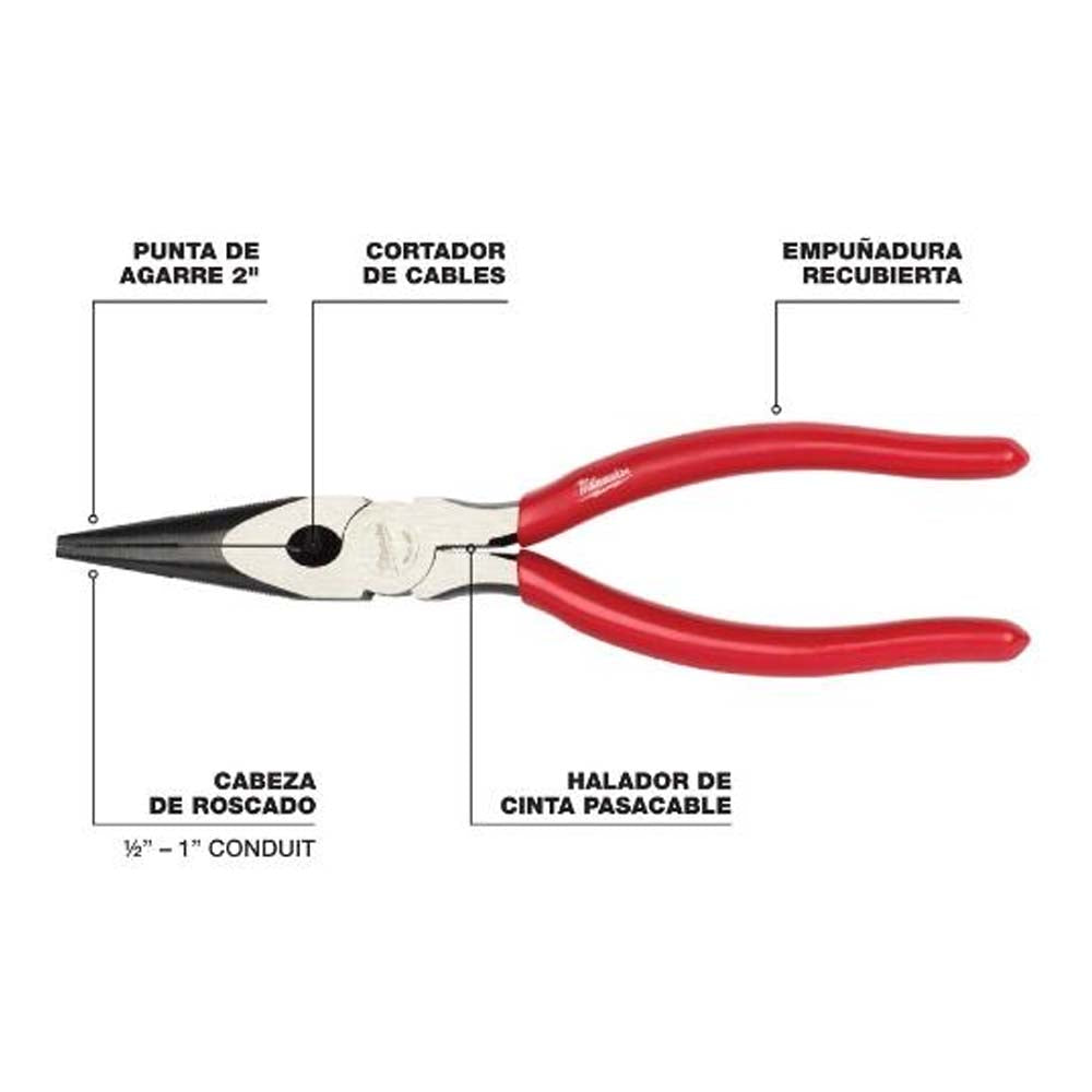 PINZAS DE PUNTA LARGA 2" MANGO MOLDEADO MILWAUKEE