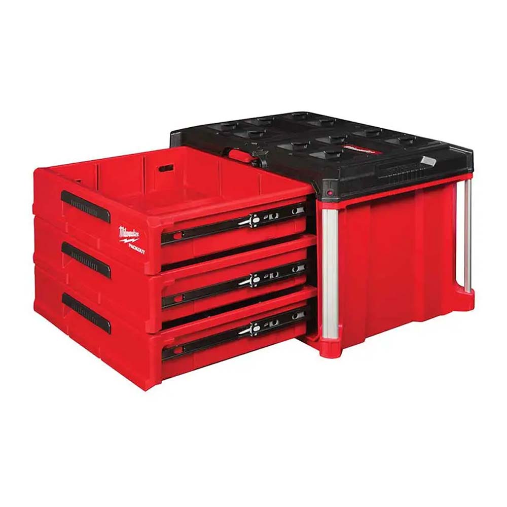 CAJA DE ALMACENAMIENTO PARA HERRAMIENTA 3 CAJONES PACKOUT CON 1 JUEGO DE DIVISORES 36.6 X 41.4 X 56.4 CM MILWAUKEE