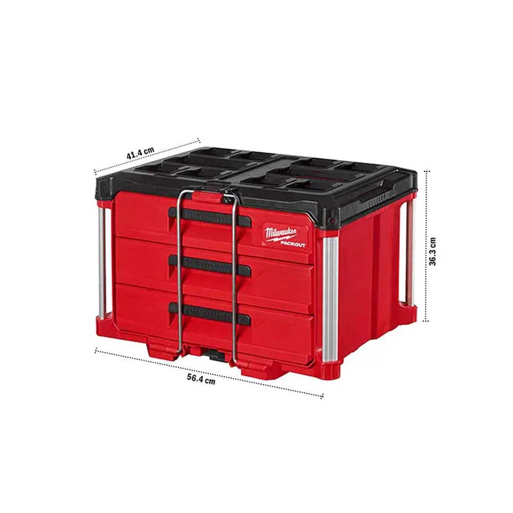 CAJA DE ALMACENAMIENTO PARA HERRAMIENTA 3 CAJONES PACKOUT CON 1 JUEGO DE DIVISORES 36.6 X 41.4 X 56.4 CM MILWAUKEE