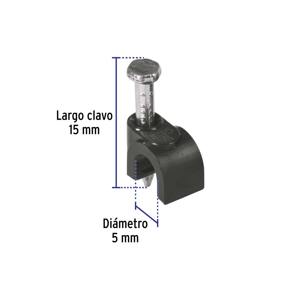 GRAPA PARA CABLE REDONDO  5MM NEGRA BOLSA CON 20 PZ GCU-5N