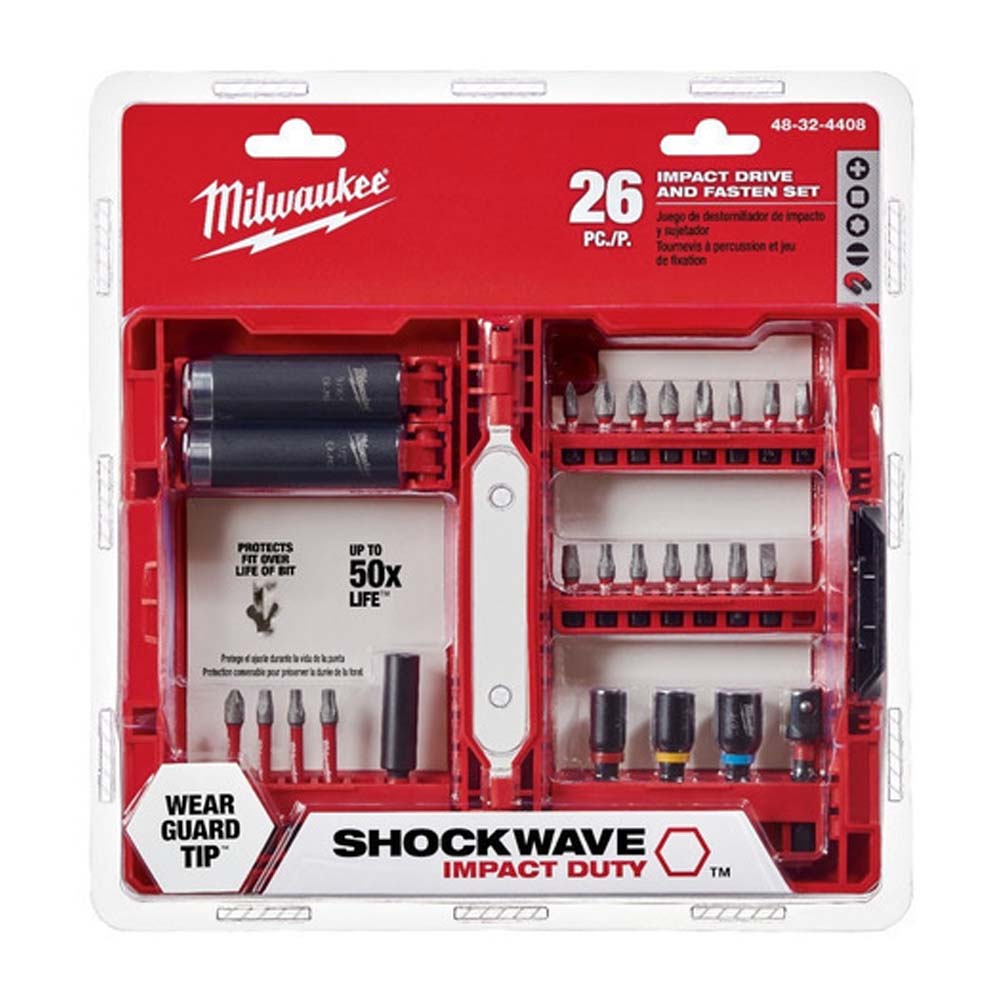 JUEGO DE PUNTAS PHILLIPS DE IMPACTO SHOCKWAVE PLANAS TORX CUADRADAS SOCKETS DADOS **26 PIEZAS** MILWAUKEE