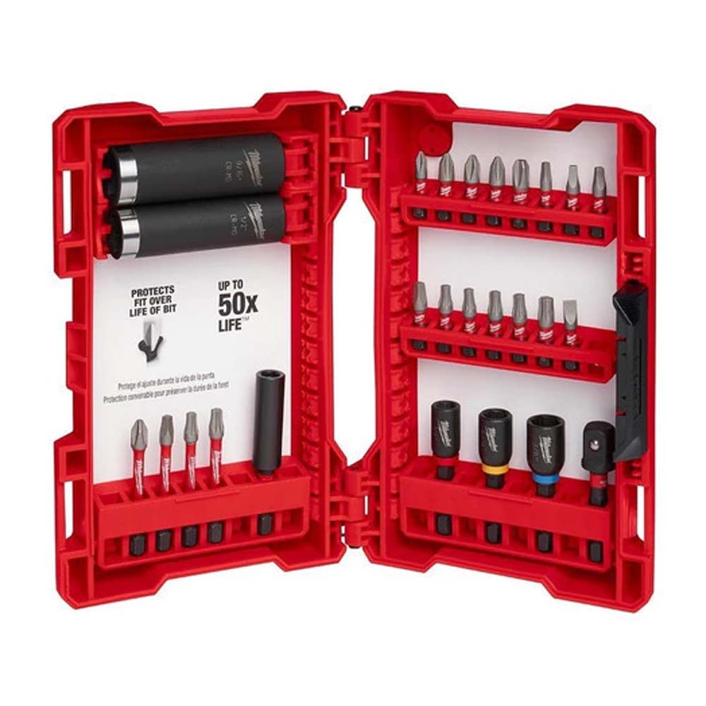 JUEGO DE PUNTAS PHILLIPS DE IMPACTO SHOCKWAVE PLANAS TORX CUADRADAS SOCKETS DADOS **26 PIEZAS** MILWAUKEE