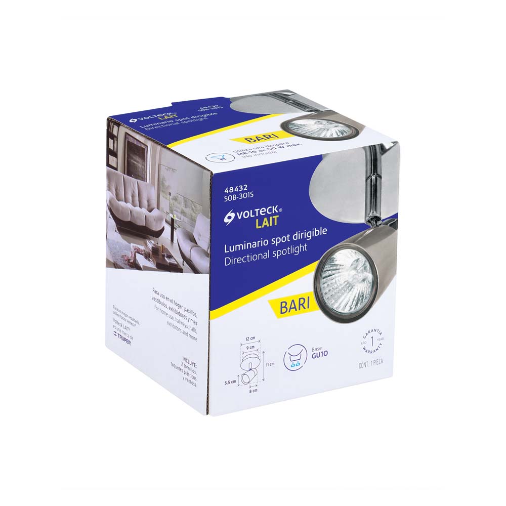 LUMINARIO SOBREPONER 1 SPOT 50W/120V. SOB-301S 48432 TRUPER