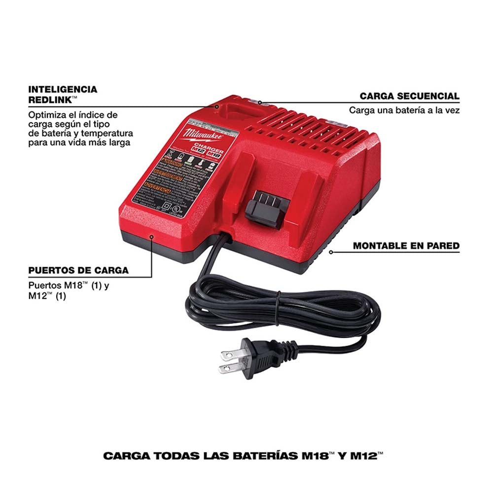 CARGADOR PARA BATERIAS REDLITHIUM DE IONES DE LITIO MULTIPLE M12 Y M18 MILWAUKEE