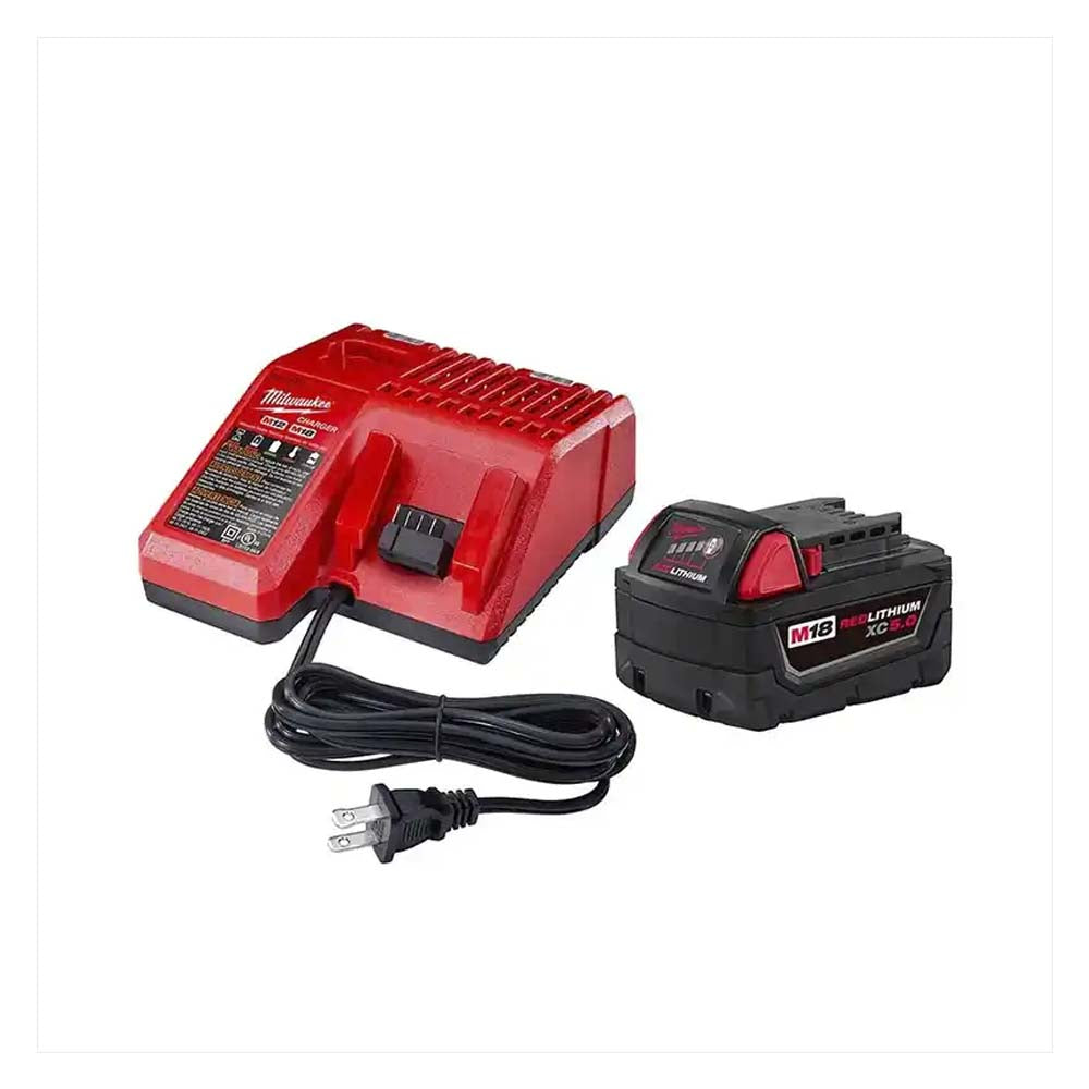KIT BASICO CARGADOR DE BATERIA M18 REDLITHIUM XC5.0 DE IONES DE LITIO MULTIPLE M12 Y M18 INCLUYE 1 BATERIA 18 VOLTS REDLITHIUM ION CAPACIDAD EXTENDIDA 5AMP M18 MILWAUKEE