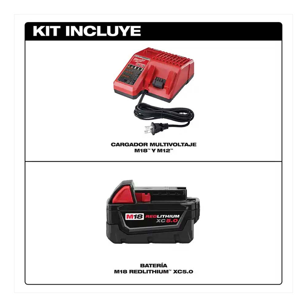 KIT BASICO CARGADOR DE BATERIA M18 REDLITHIUM XC5.0 DE IONES DE LITIO MULTIPLE M12 Y M18 INCLUYE 1 BATERIA 18 VOLTS REDLITHIUM ION CAPACIDAD EXTENDIDA 5AMP M18 MILWAUKEE