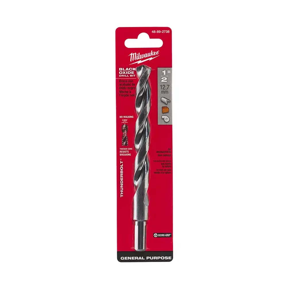 BROCA PARA METAL MADERA Y PVC THUNDERBOLT ACABADO OXIDO NEGRO 1/2" MILWAUKEE