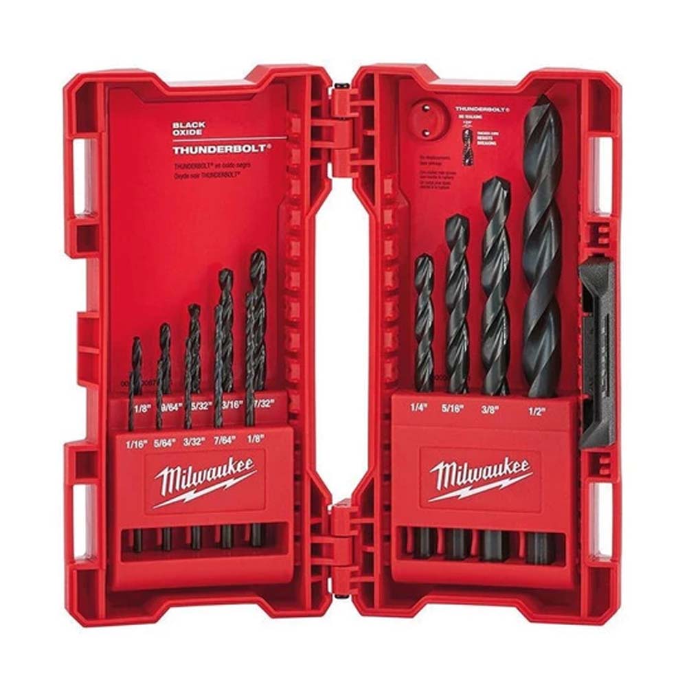 JUEGO DE BROCAS PARA METAL MADERA Y PVC THUNDERBOLT ACABADO OXIDO NEGRO **14 PIEZAS** MILWAUKEE