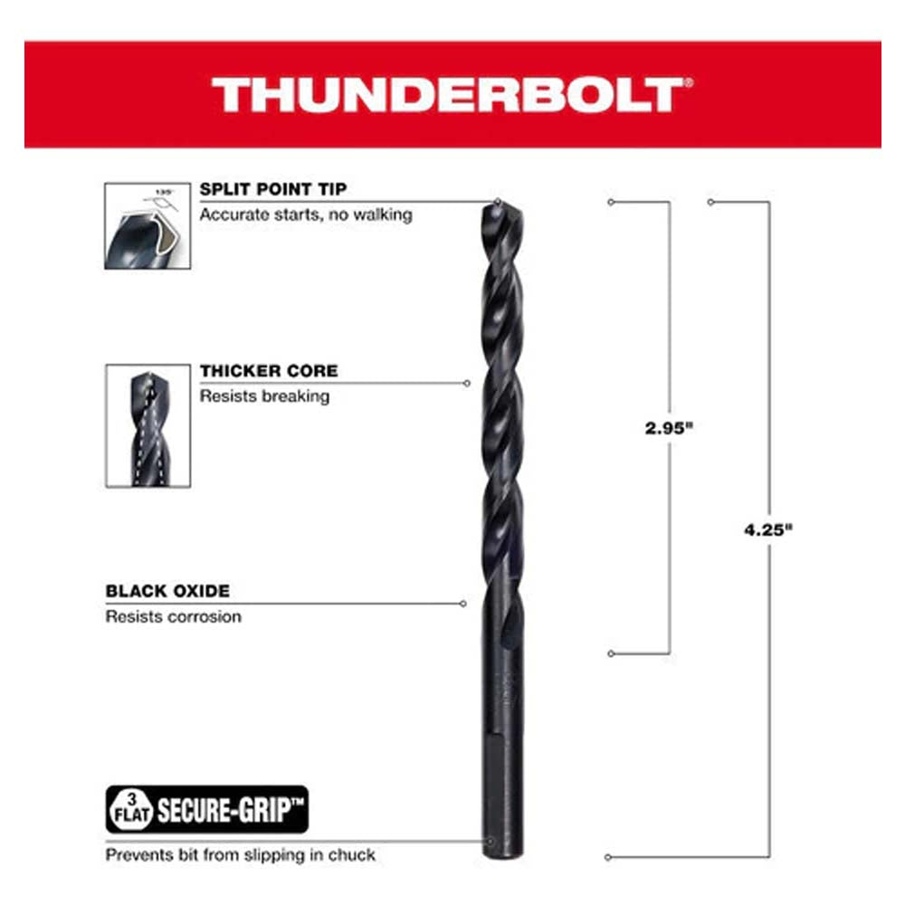 JUEGO DE BROCAS PARA METAL MADERA Y PVC THUNDERBOLT ACABADO OXIDO NEGRO **14 PIEZAS** MILWAUKEE