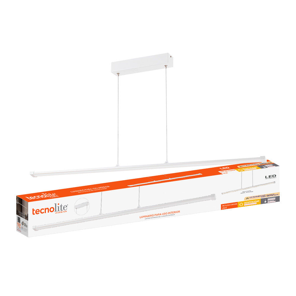 LAMPARA LINEAL COLGANTE LED METAL 1.21M 48W LUZ CALIDA BRILLANTE IRC90 NO ATENUABLE 48CTLLED172MV30B