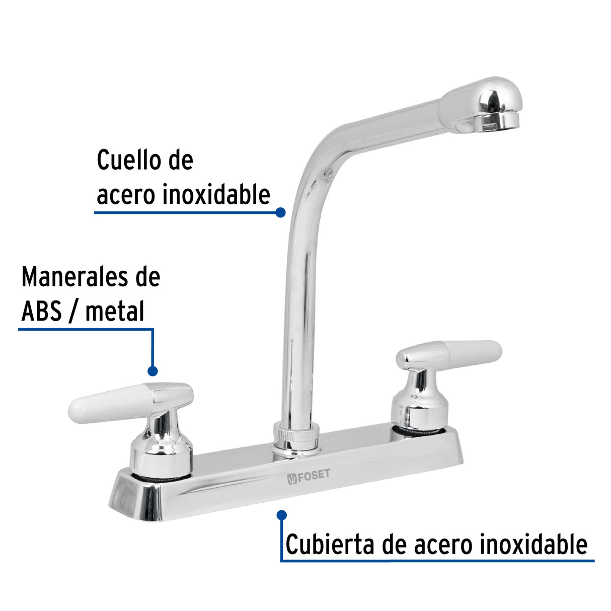 MEZCLADORA 8" P/FREGADERO CUELLO COBRA MANERALES CONO