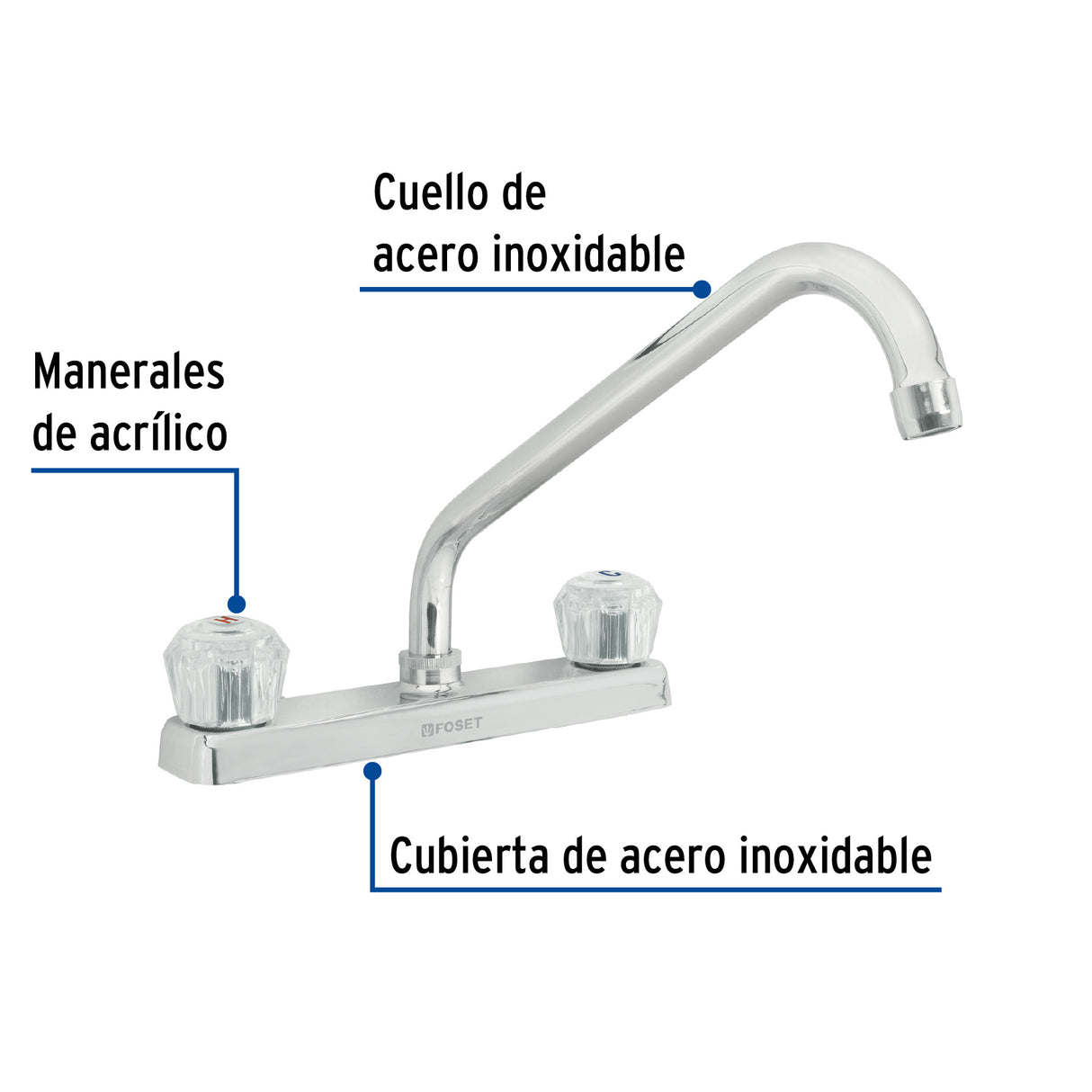 MEZCLADORA 8" P/FREGADERO CUELLO LARGO MANERALES ACRLICO