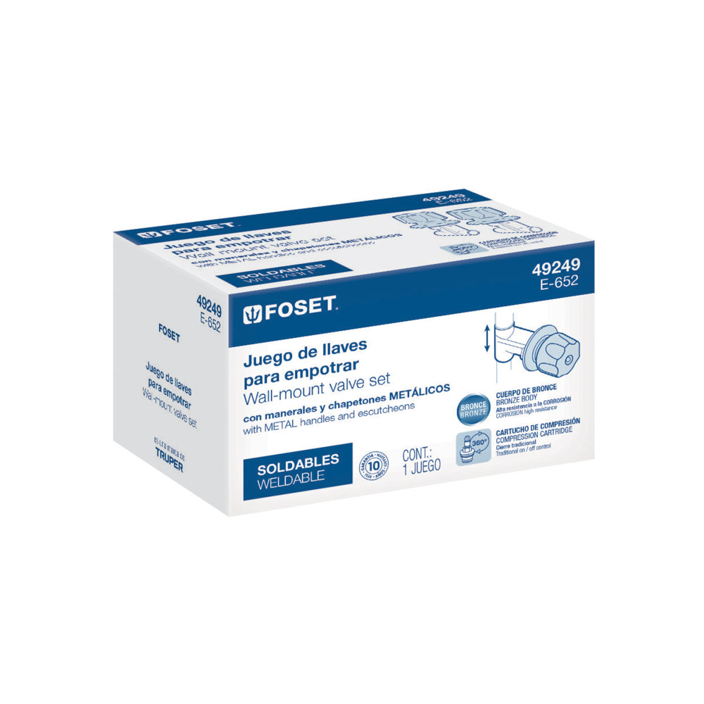 JUEGO 2 LLAVES EMPOTRAR REGADERA SOLDABLES CUBO BASIC MCA TRUPER FOSET *** OFRECER 4652 ***