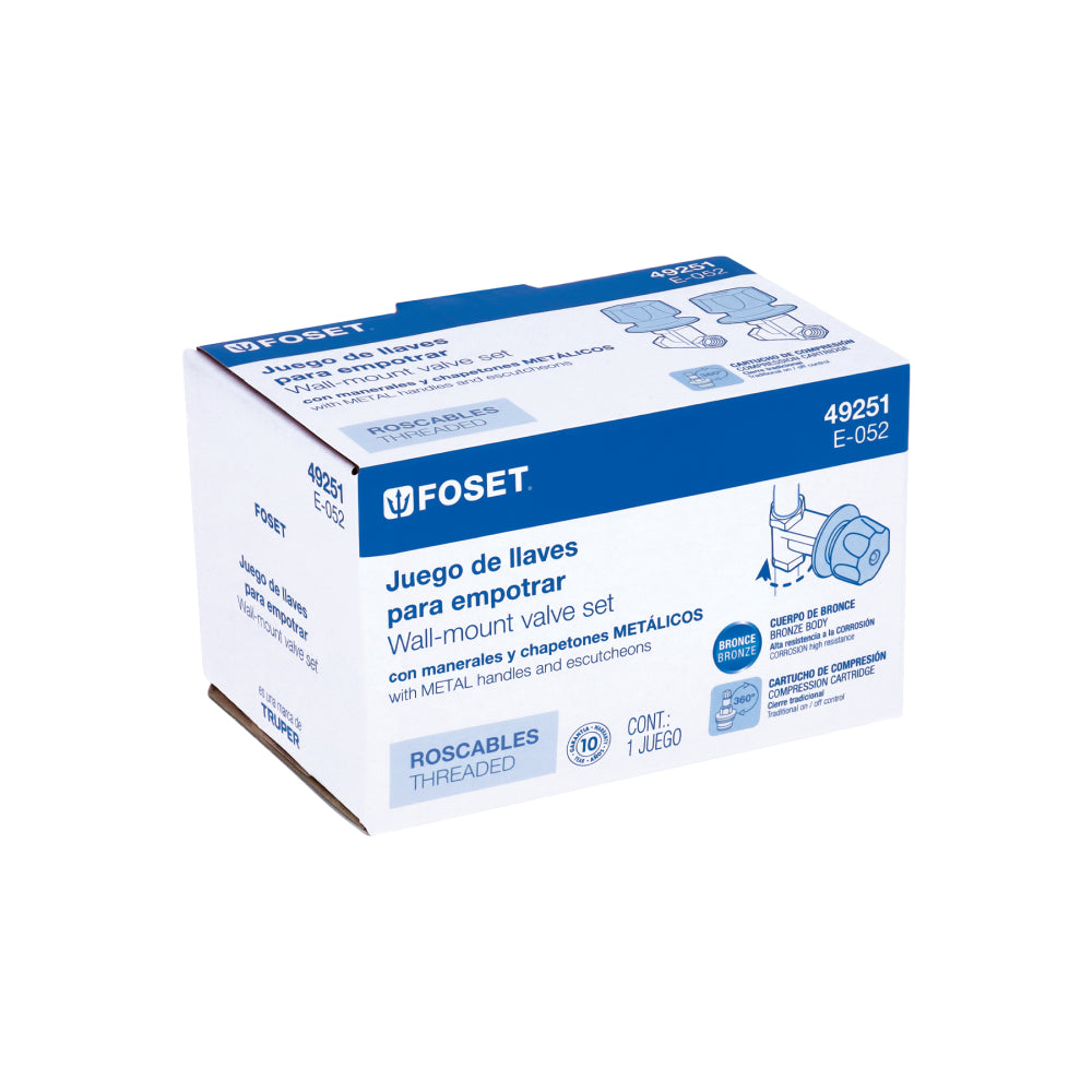 JUEGO 2 LLAVES EMPOTAR REGADERA ROSCABLE CUBO BASIC 49251 FOSET *** OFRECER 4052 ***