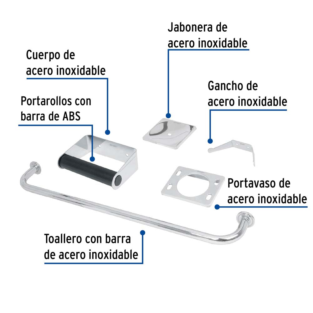 JUEGO ACCESORIOS BAÑO 5 PIEZAS BASIC MCA TRUPER FOSET
