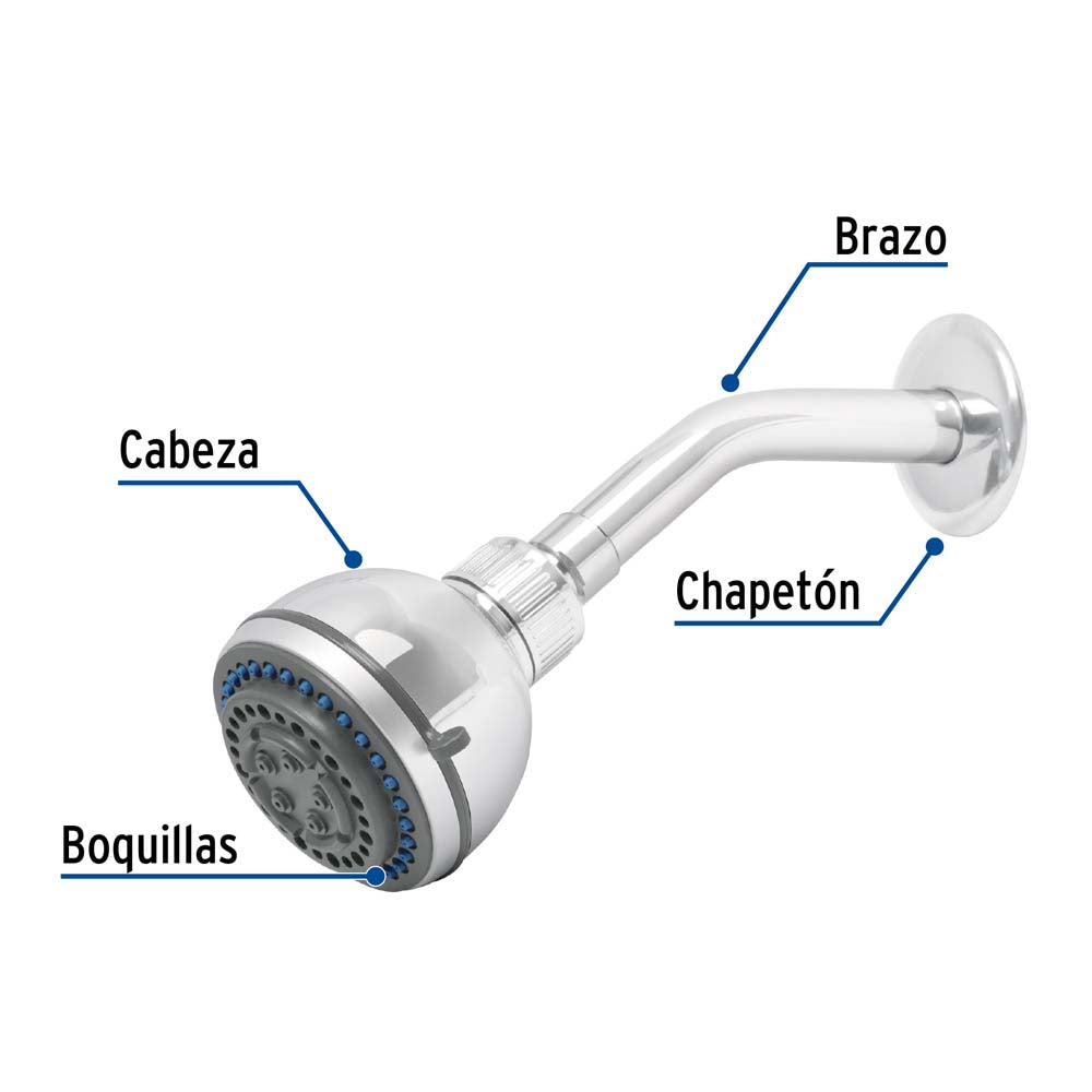 REGADERA PLASTICA 5 FUNCIONES CON BRAZO FOSET AQUA