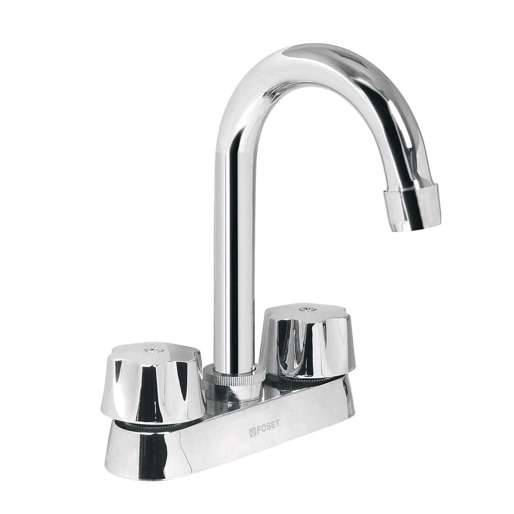 MEZCLADORA PARA LAVABO, MANERALES HEXAGONAL,CUELLO BAR,BASIC FOSET