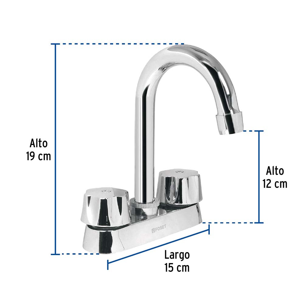 MEZCLADORA PARA LAVABO, MANERALES HEXAGONAL,CUELLO BAR,BASIC FOSET