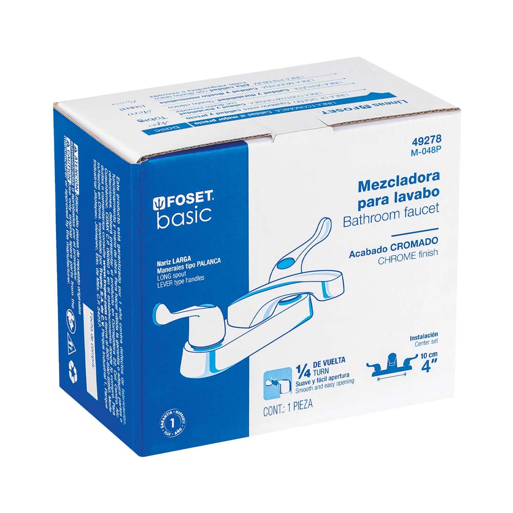 MEZCLADORA 4" PARA LAVABO CUELLO BAR MANERALES DE ACRILICO