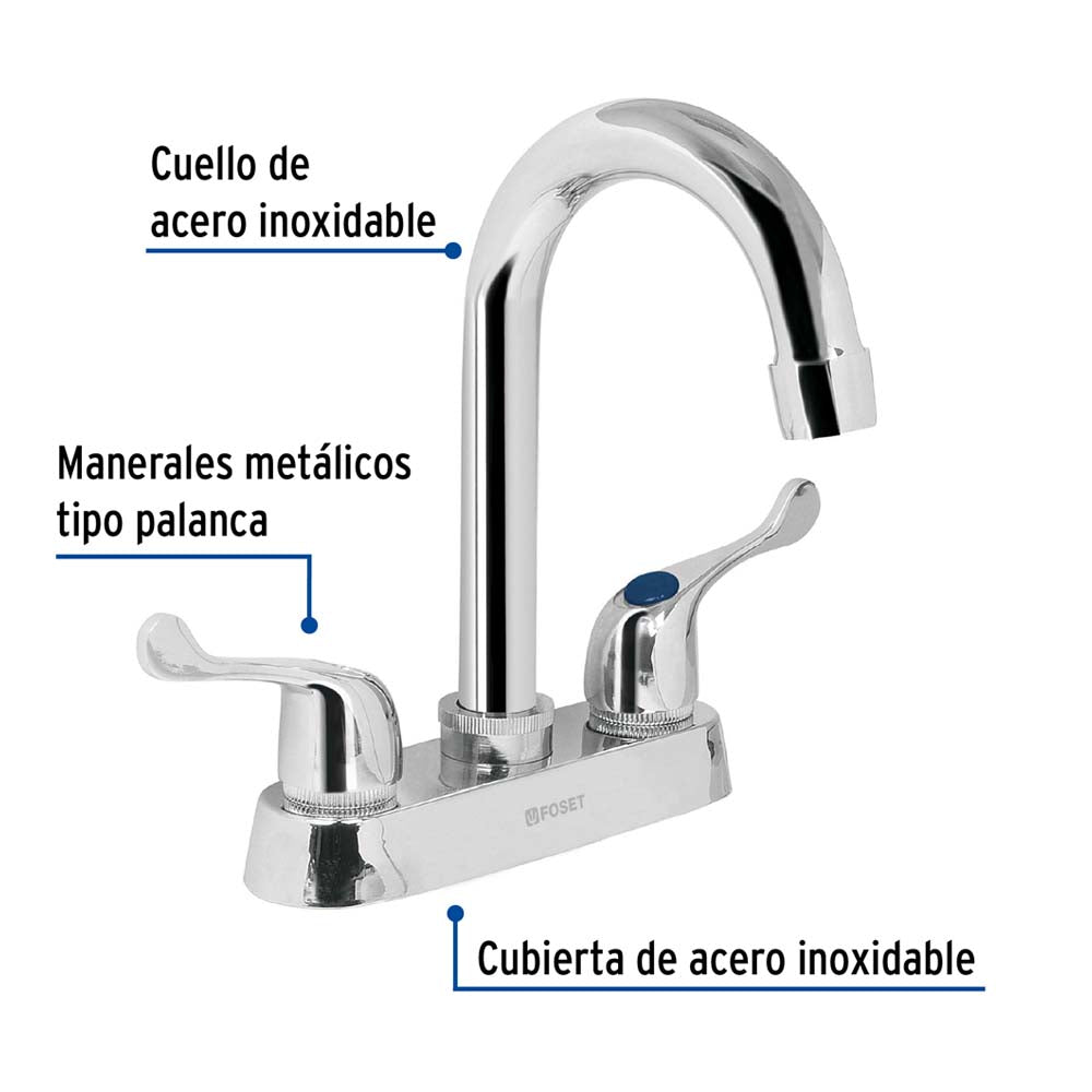 MEZCLADORA PARA LAVABO MANERALES PALANCA CUELLO BAR BASIC MCA TRUPER FOSET