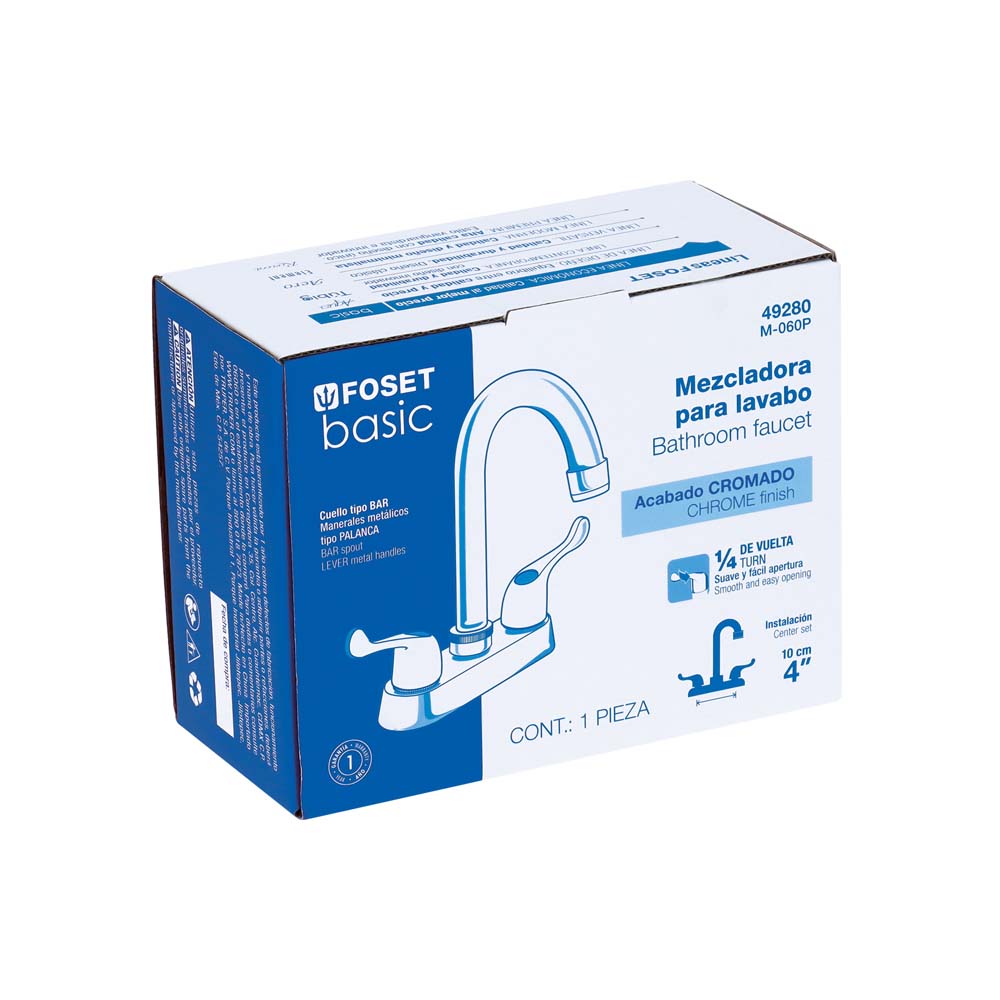 MEZCLADORA PARA LAVABO MANERALES PALANCA CUELLO BAR BASIC MCA TRUPER FOSET