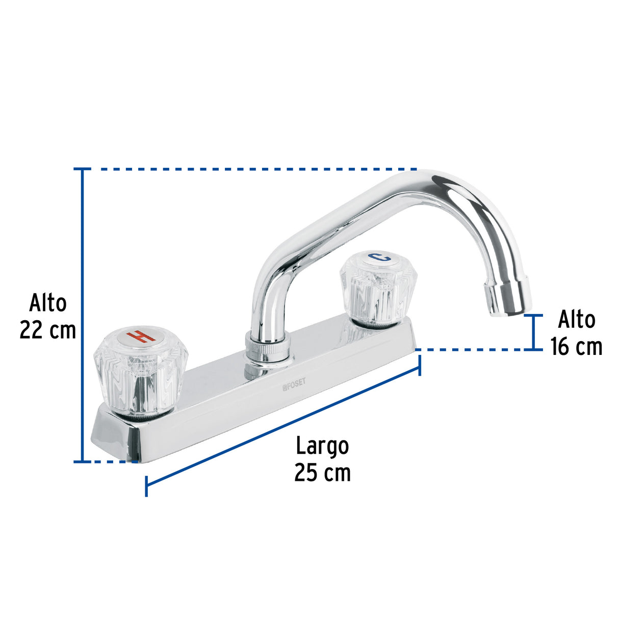 MEZCLADORA 8" P/FREGADERO CUELLO CORTO MANERALES ACRILICO