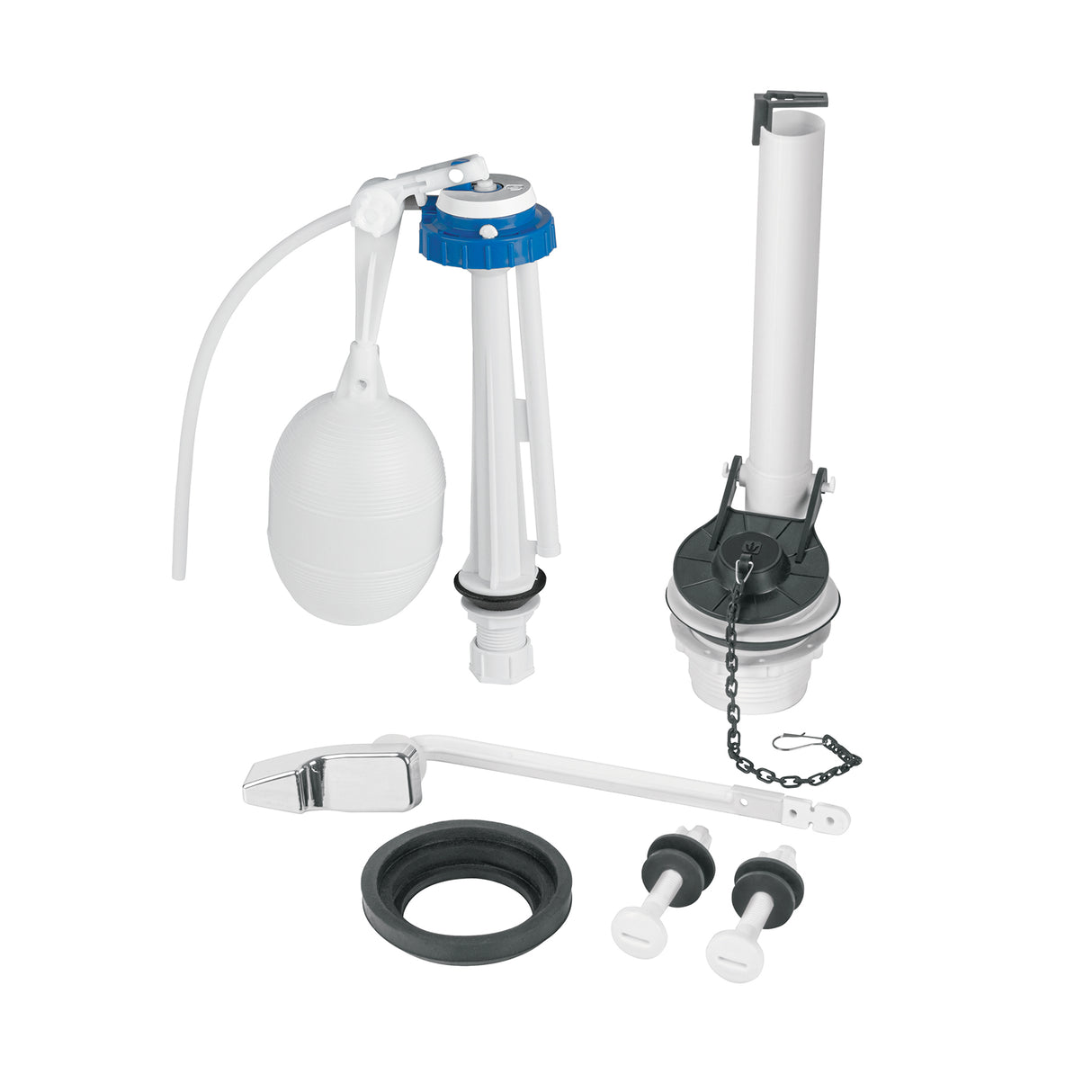 JUEGO COMPLETO DE ACCESORIOS DE PLASTICO PARA TANQUE BAJO MCA TRUPER FOSET