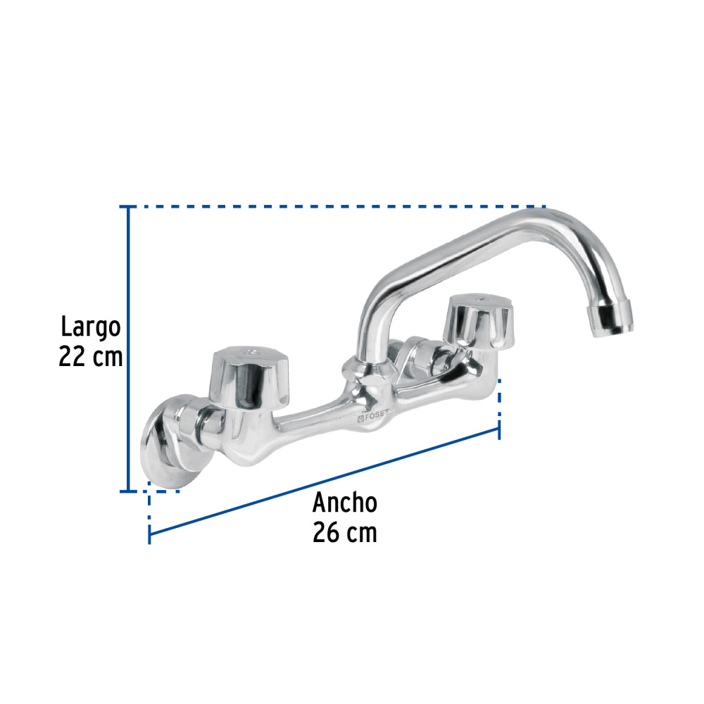 MEZCLADORA INOX 8" PARA FREGADERO CONEXIONES DE PARED FOSET AQUA