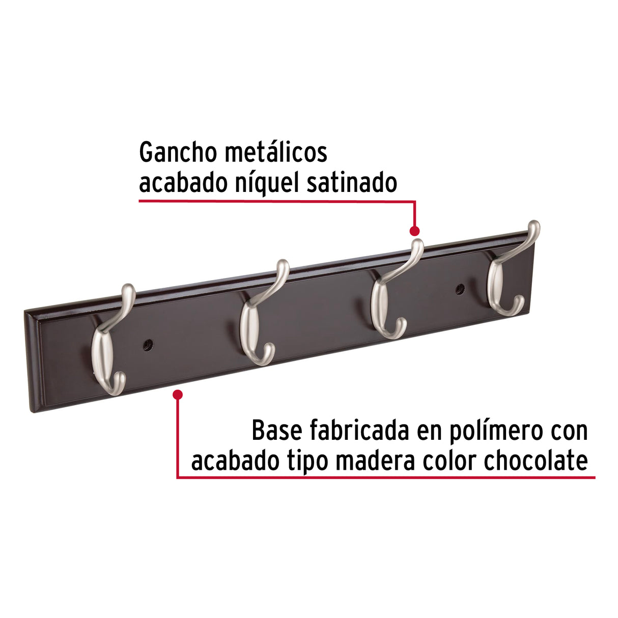 PERCHERO NEGRO P/ PARED C 4 GANCHOS SATINADOS HERMEX