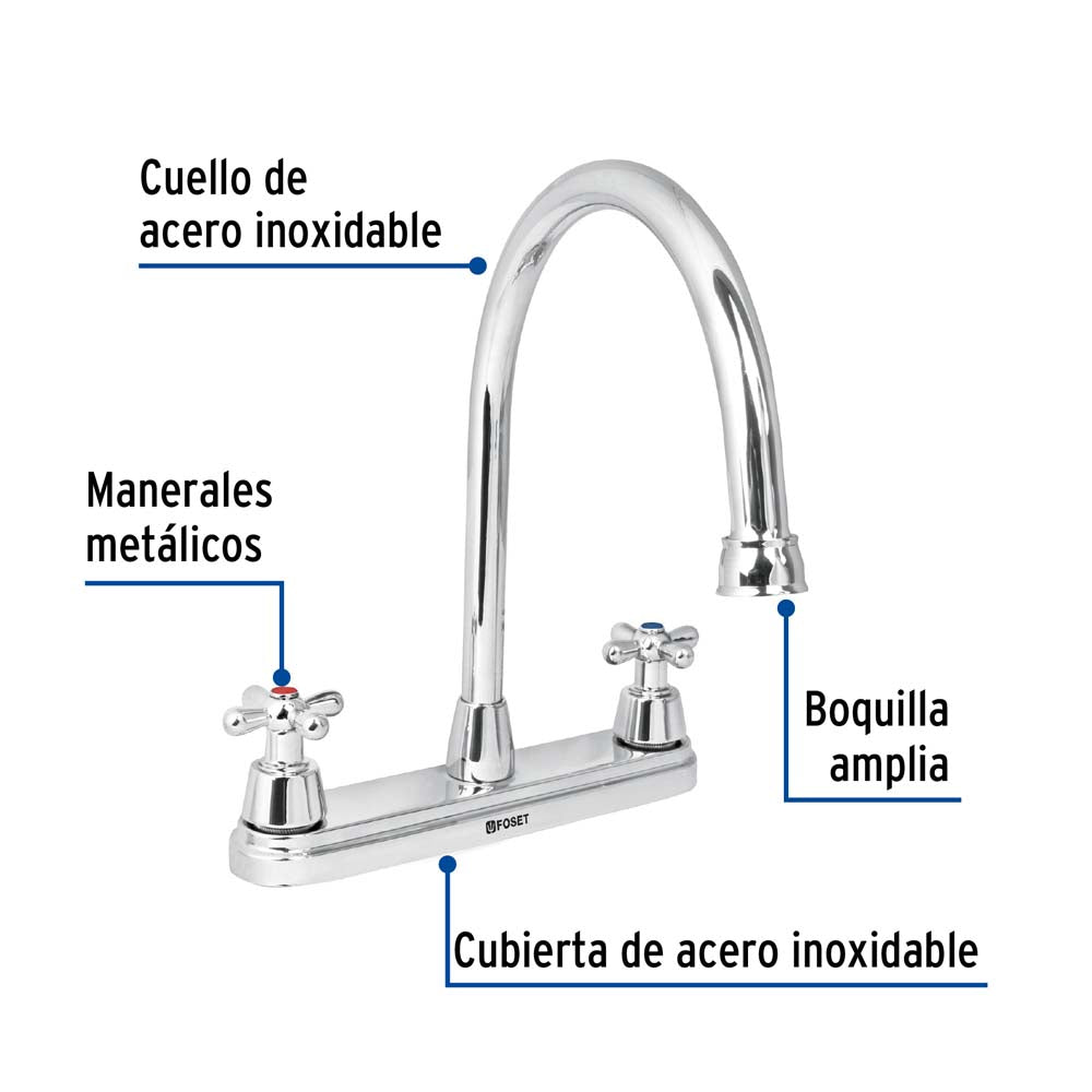 MEZCLADORA PARA FREGADERO MANERALES CRUCETA ACERO INOX. FOSET AQUA