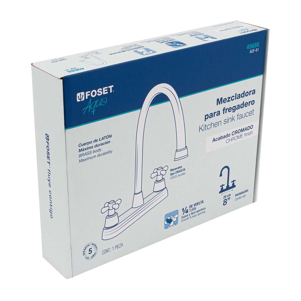 MEZCLADORA PARA FREGADERO MANERALES CRUCETA ACERO INOX. FOSET AQUA