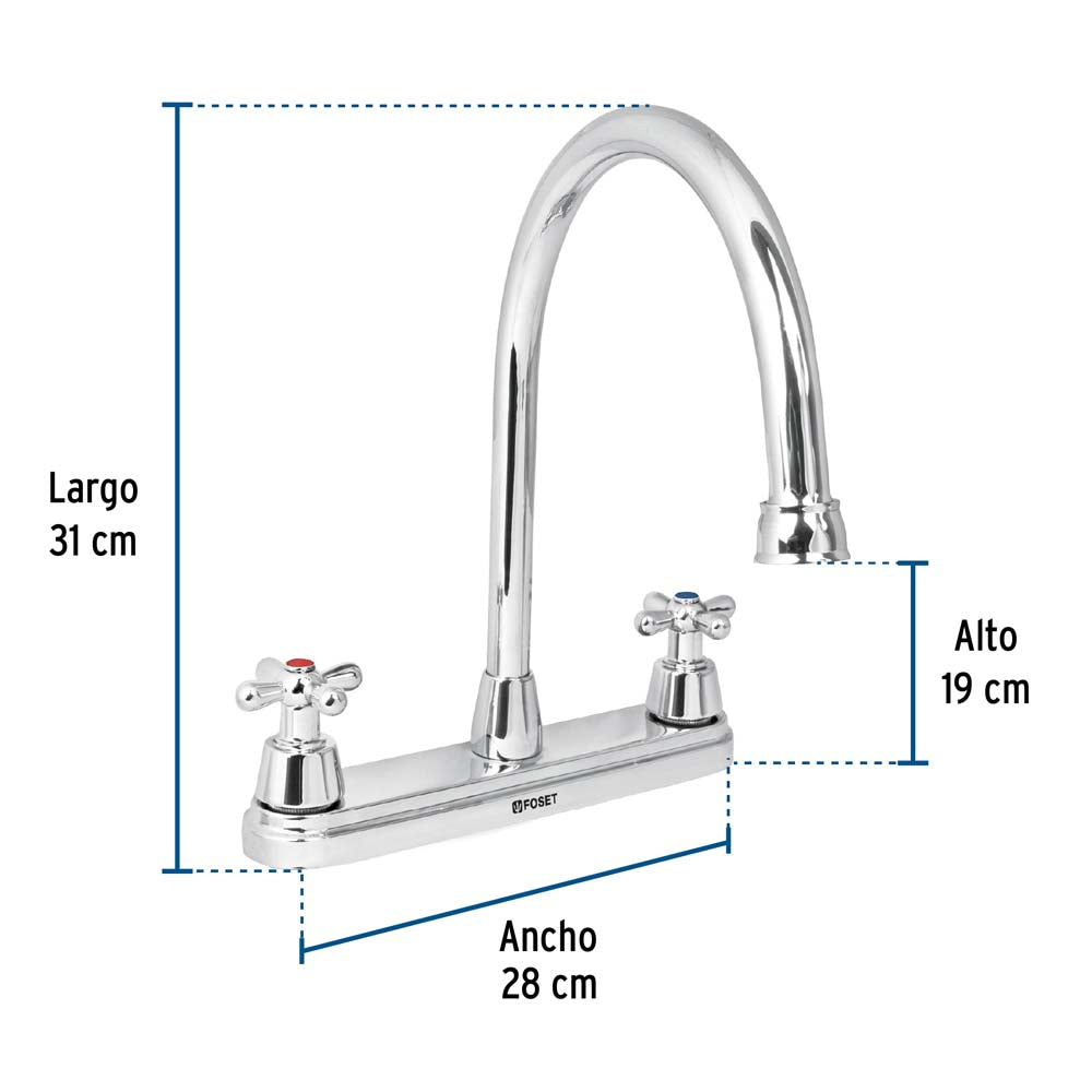 MEZCLADORA PARA FREGADERO MANERALES CRUCETA ACERO INOX. FOSET AQUA