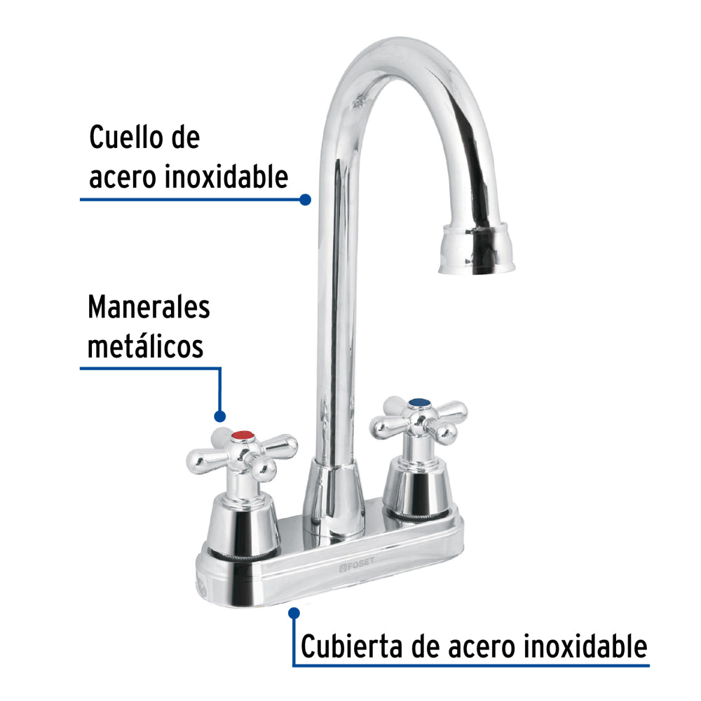 MEZCLADORA LAVABO TIPO BAR MANERALES CRUCETA ACERO INOX FOSET AQUA