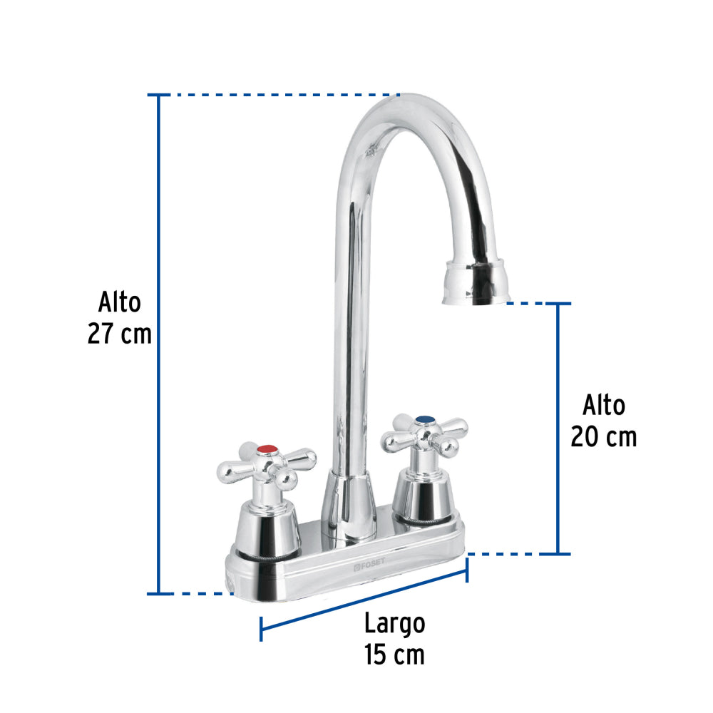 MEZCLADORA LAVABO TIPO BAR MANERALES CRUCETA ACERO INOX FOSET AQUA