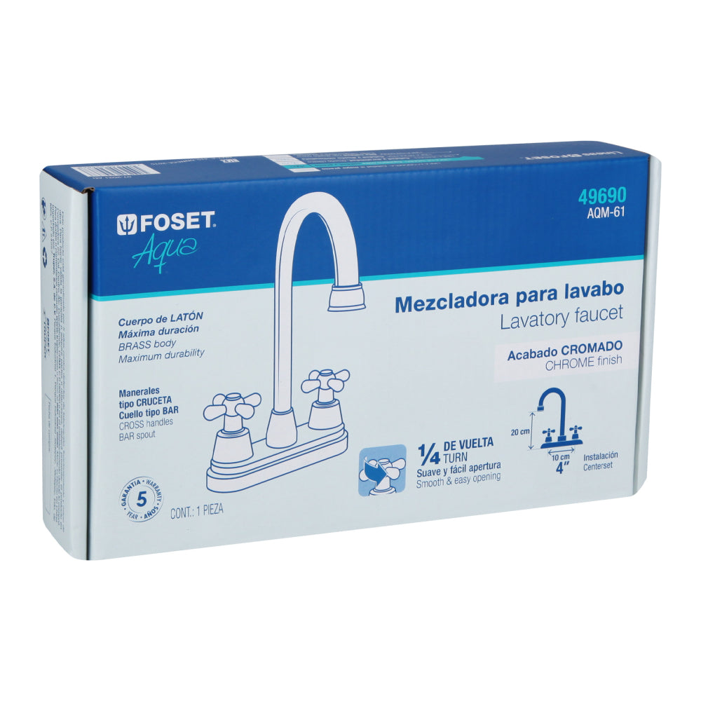 MEZCLADORA LAVABO TIPO BAR MANERALES CRUCETA ACERO INOX FOSET AQUA