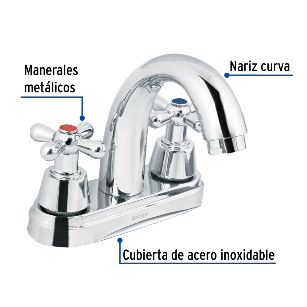 MEZCL. LAVABO MANERALES CRUCETA CUELLO ALTO ACERO FOSET AQUA