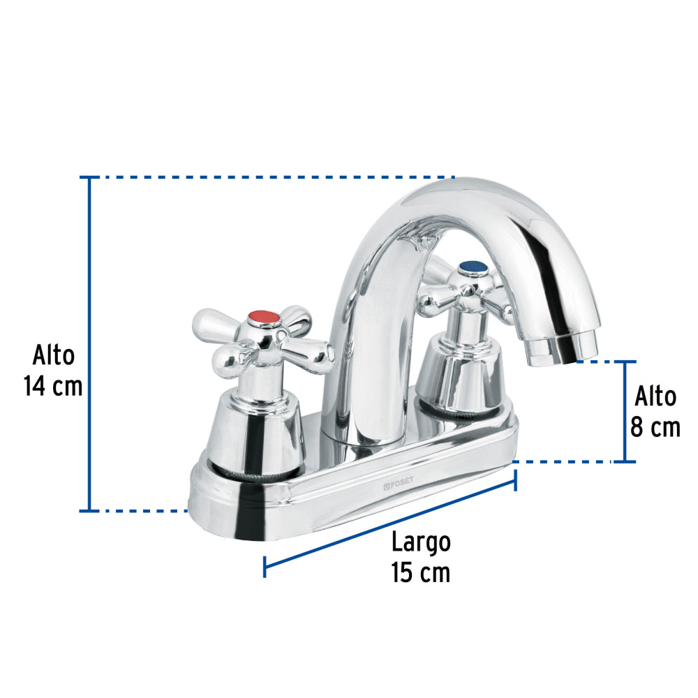 MEZCL. LAVABO MANERALES CRUCETA CUELLO ALTO ACERO FOSET AQUA