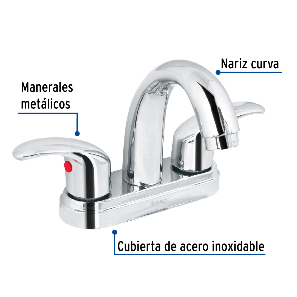 MEZCL. LAVABO MANERALES PALANCA CUELLO ALTO ACERO INOX FOSET AQUA