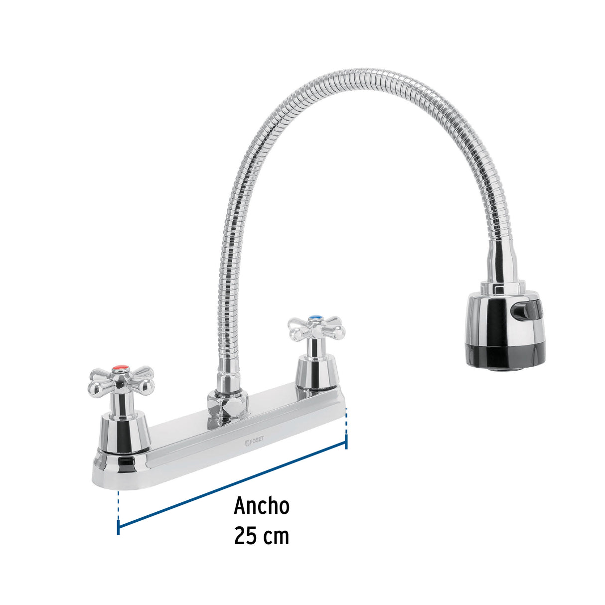 MEZCLADORA INOXIDABLE 8" PARA FREGADERO FLEXIBLE LLAVE TIPO CRUCETA FOSET AQUA