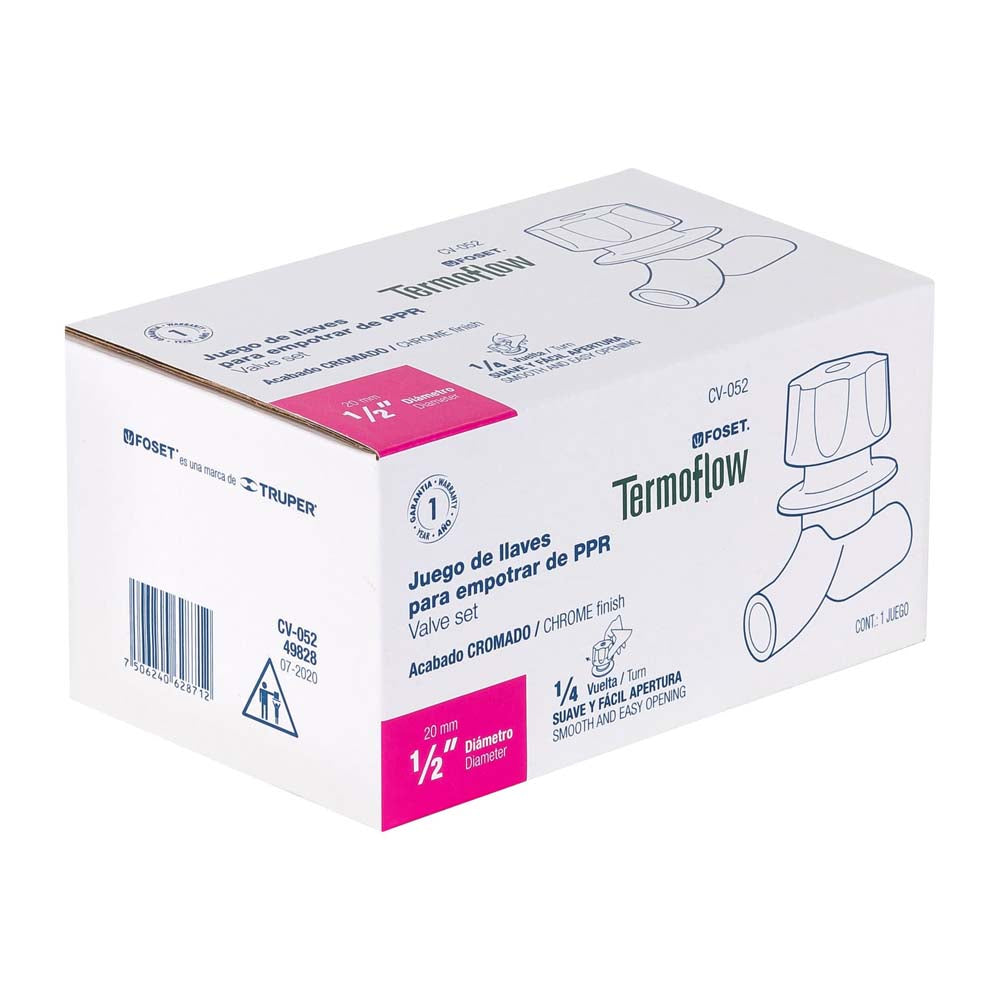 LLAVE DE EMPOTRAR PARA REGADERA DE PPR (2 PZAS) MCA TRUPER FOSET HIDROFLOW