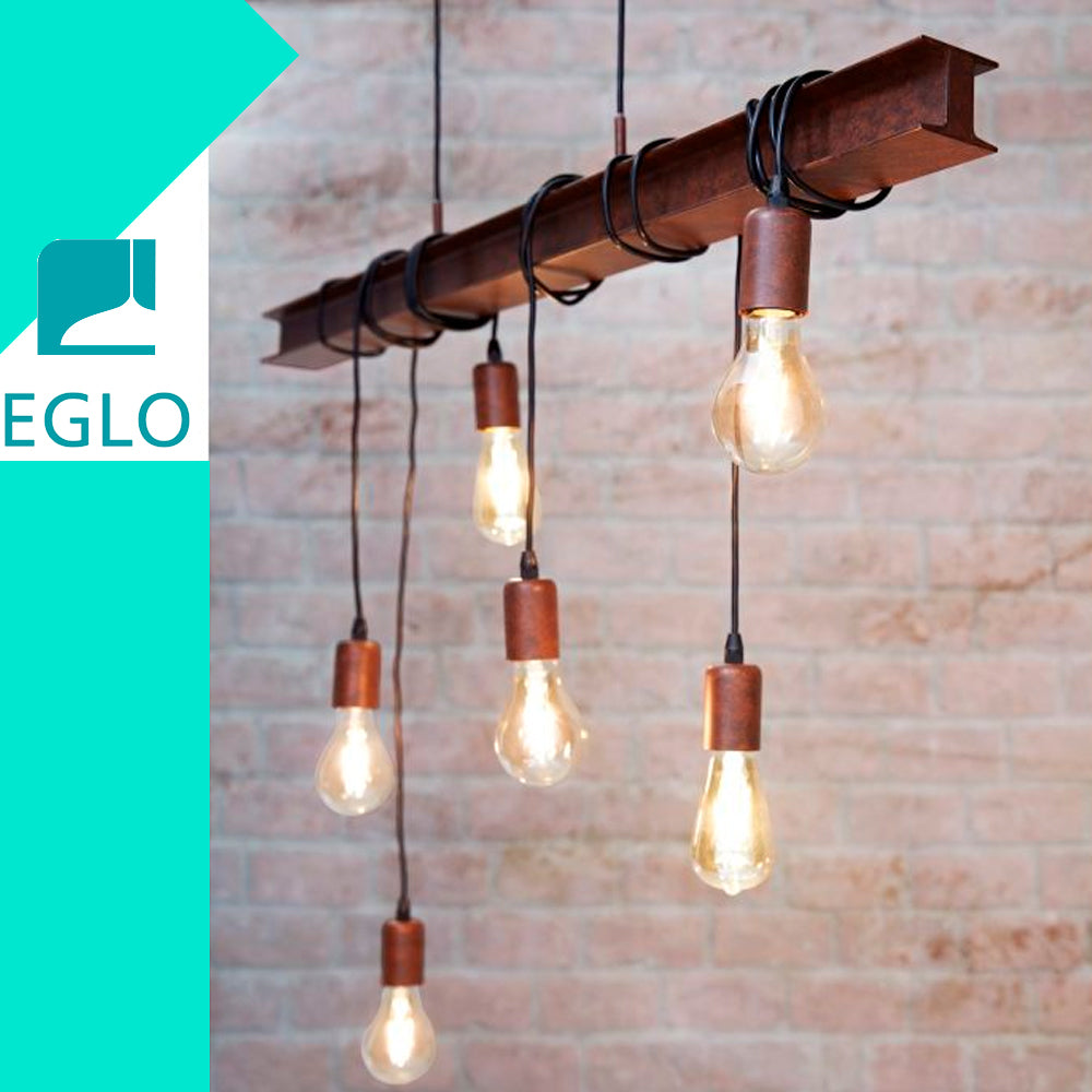 LUMINARIA COLGANTE EGLO TOWNSHEND 6 LUCES BASE E26 CAFÉ***SIN T.E.***
