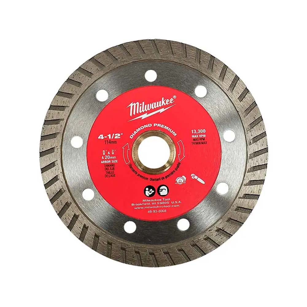 DISCO PARA METAL MADERA CONCRETO DIAMANTADO TURBO PREMIUM DE 4 1/2" MILWAUKEE
